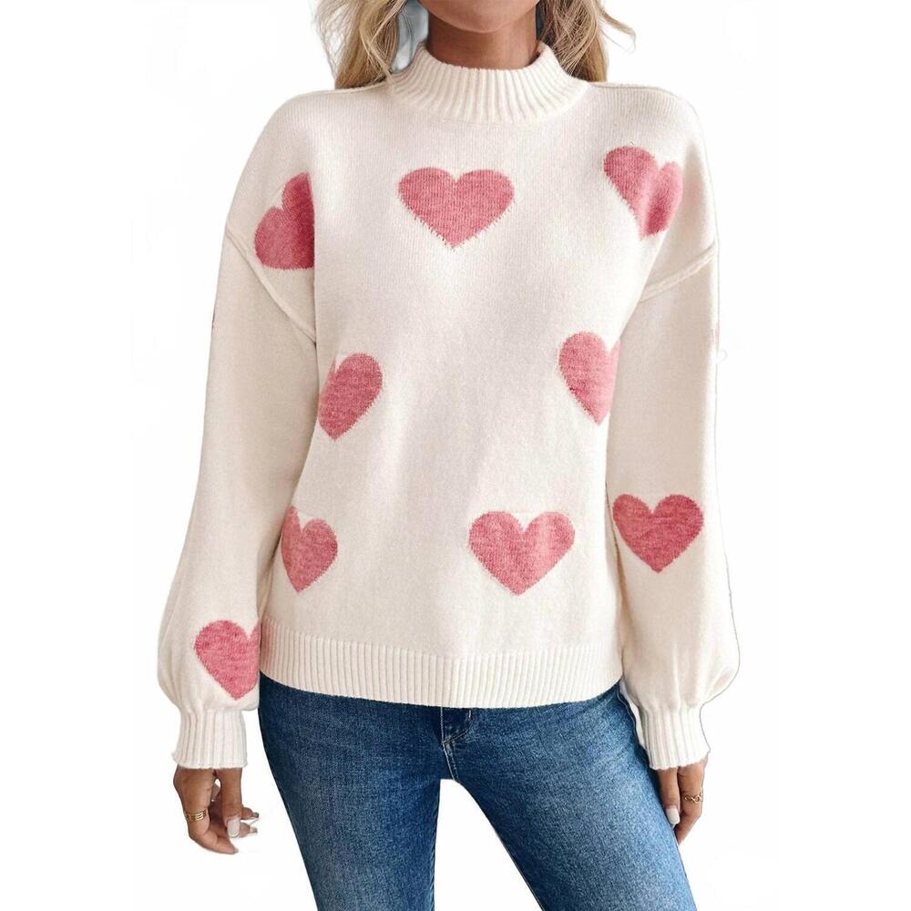 NEW LOVESOFT heart long sleeve knit sweater in light pink